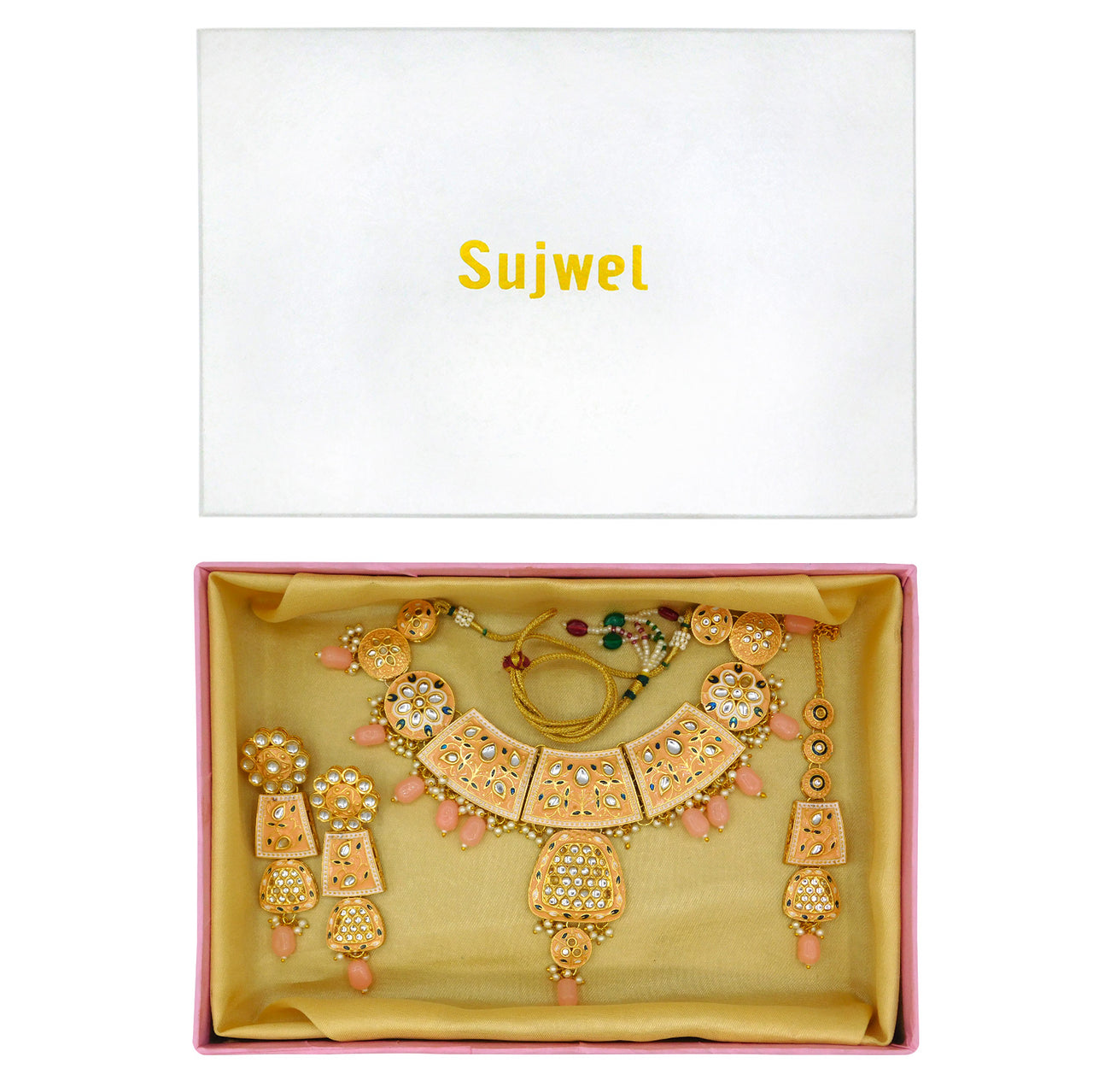 Sujwel Gold Kundan Mina Jewellery Set (08-0467)