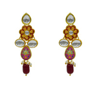 Thumbnail for Sujwel Gold Plated Kundan Floral Design Choker Necklace Set (08-0482)