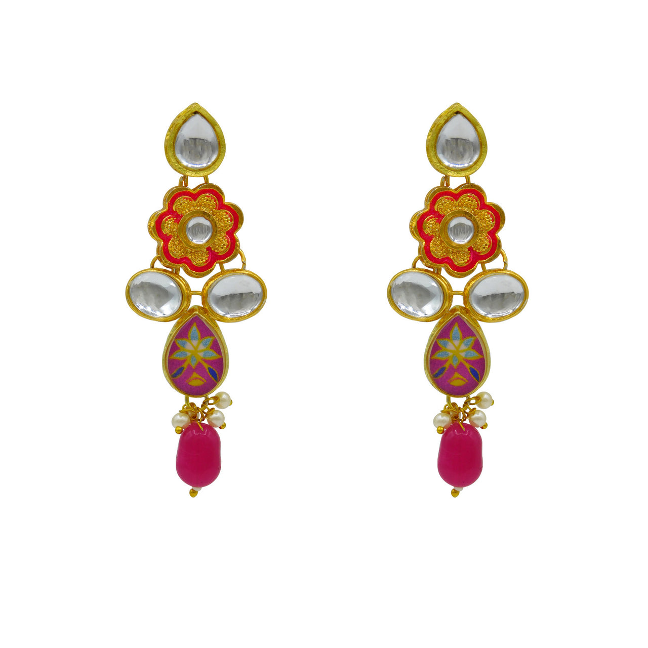 Sujwel Gold Plated Kundan Floral Design Choker Necklace Set (08-0482)