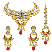 Thumbnail for Sujwel Gold Kundan Mina Jewellery Set (08-0483)