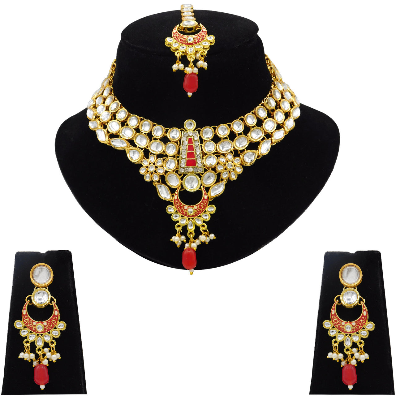 Sujwel Gold Kundan Mina Jewellery Set (08-0483)