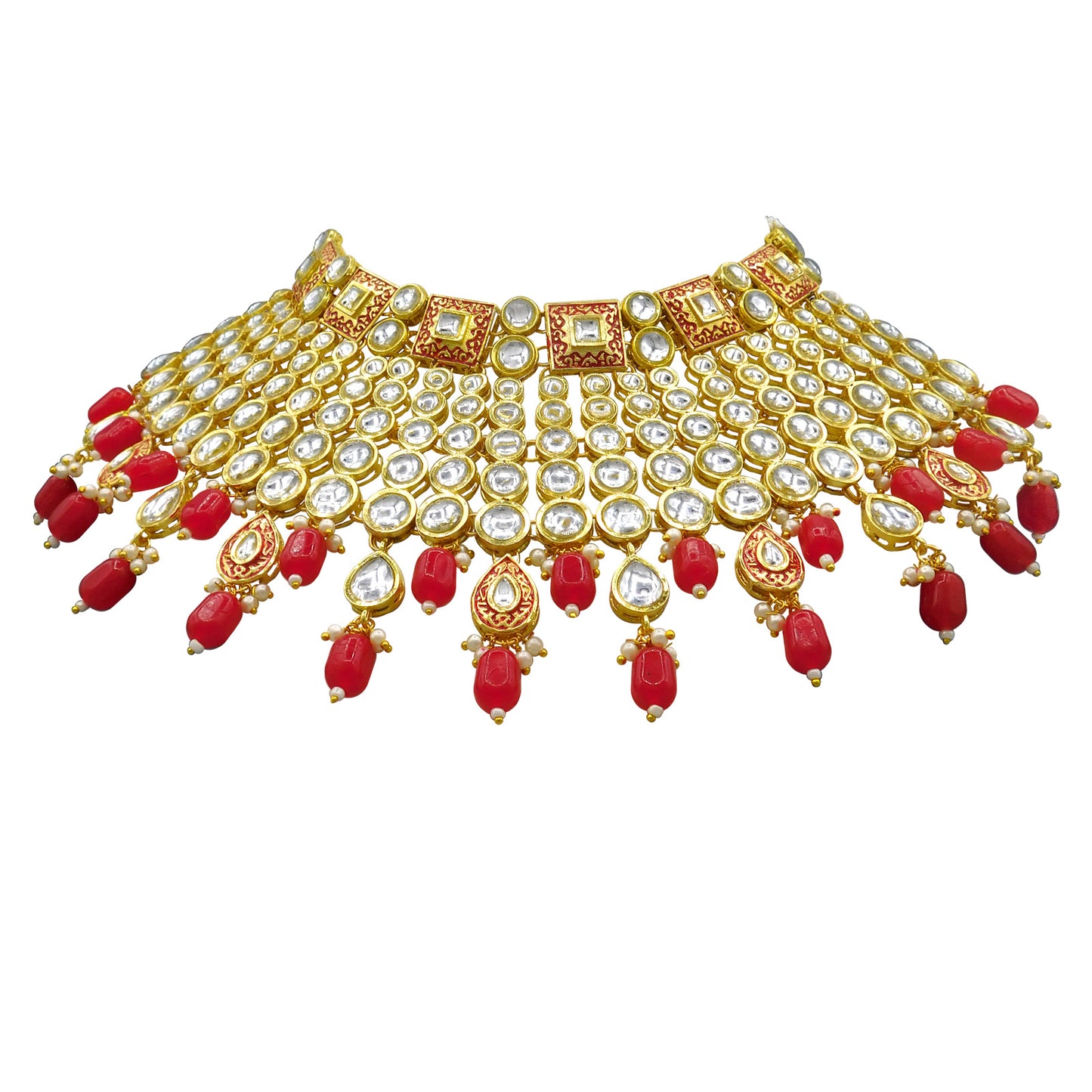 Sujwel Gold Plated Kundan Meenakari Choker Necklace Set (08-0469)