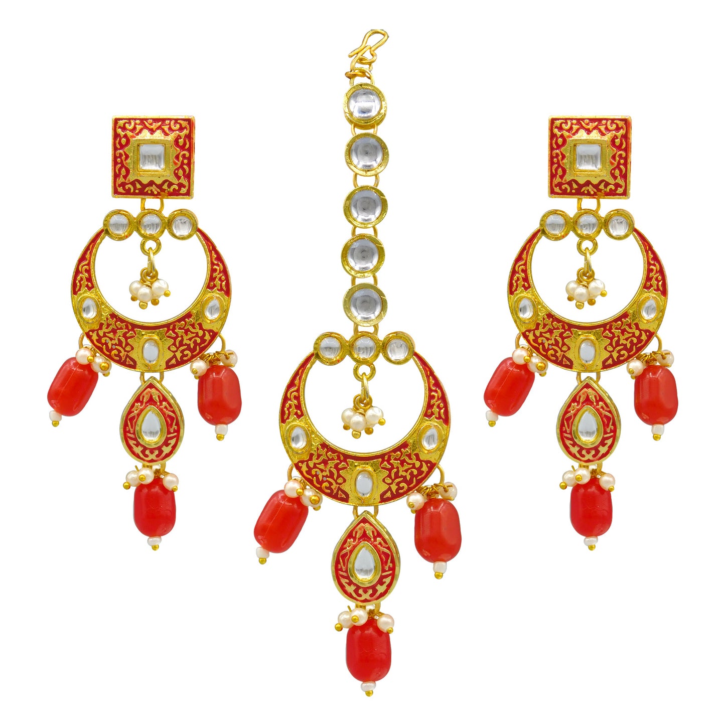 Sujwel Gold Plated Kundan Meenakari Choker Necklace Set (08-0469)