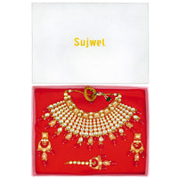 Thumbnail for Sujwel Gold Plated Kundan Meenakari Choker Necklace Set (08-0469)