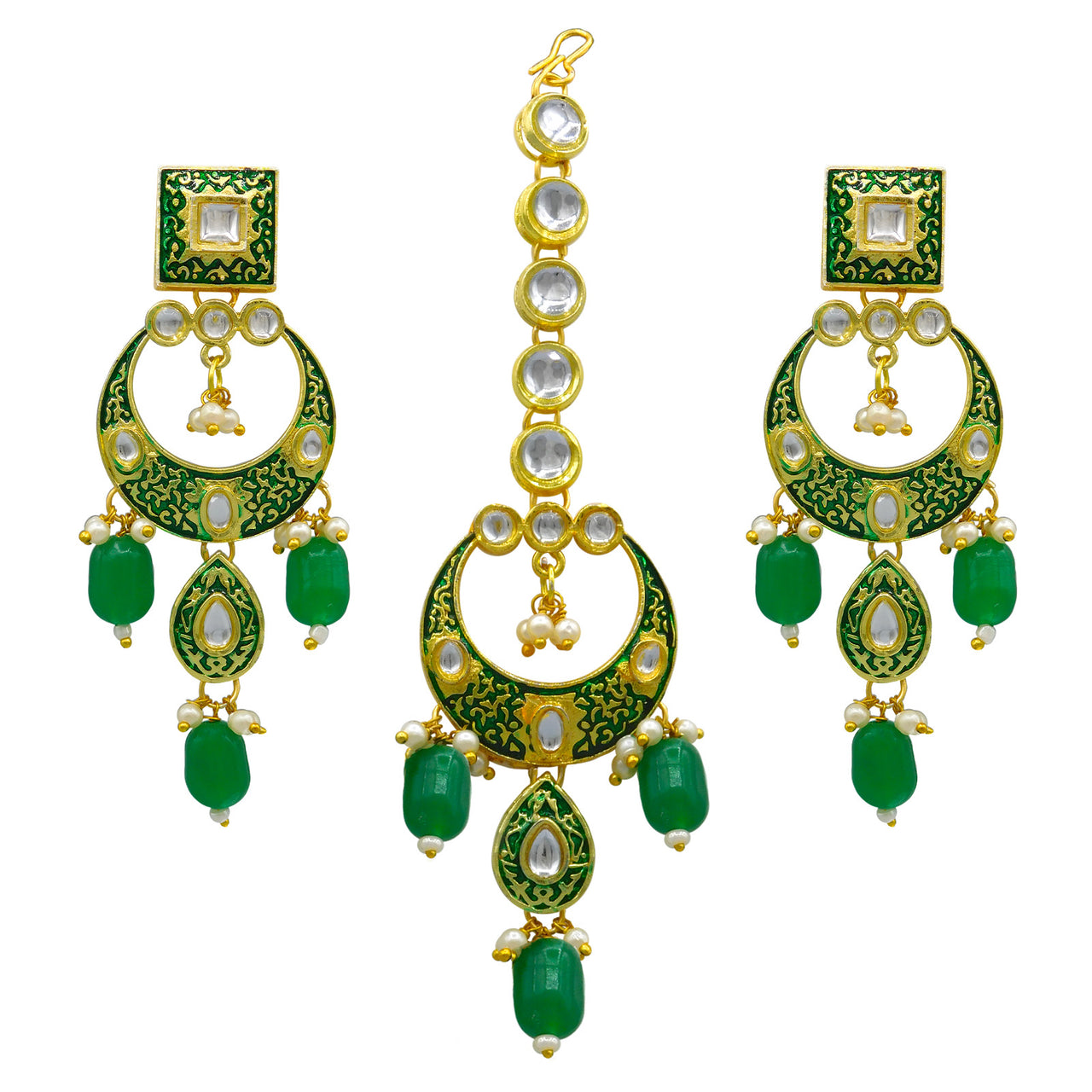 Sujwel Gold Plated Kundan Meenakari Choker Necklace Set (08-0469)