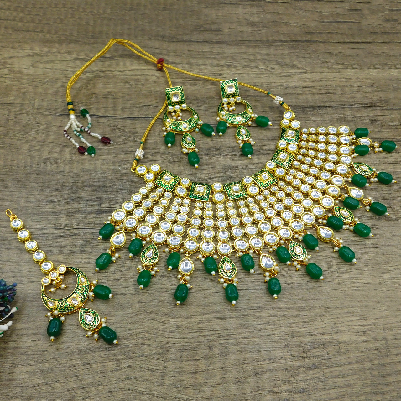 Sujwel Gold Plated Kundan Meenakari Choker Necklace Set (08-0469)