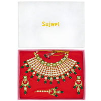 Thumbnail for Sujwel Gold Plated Kundan Meenakari Choker Necklace Set (08-0469)