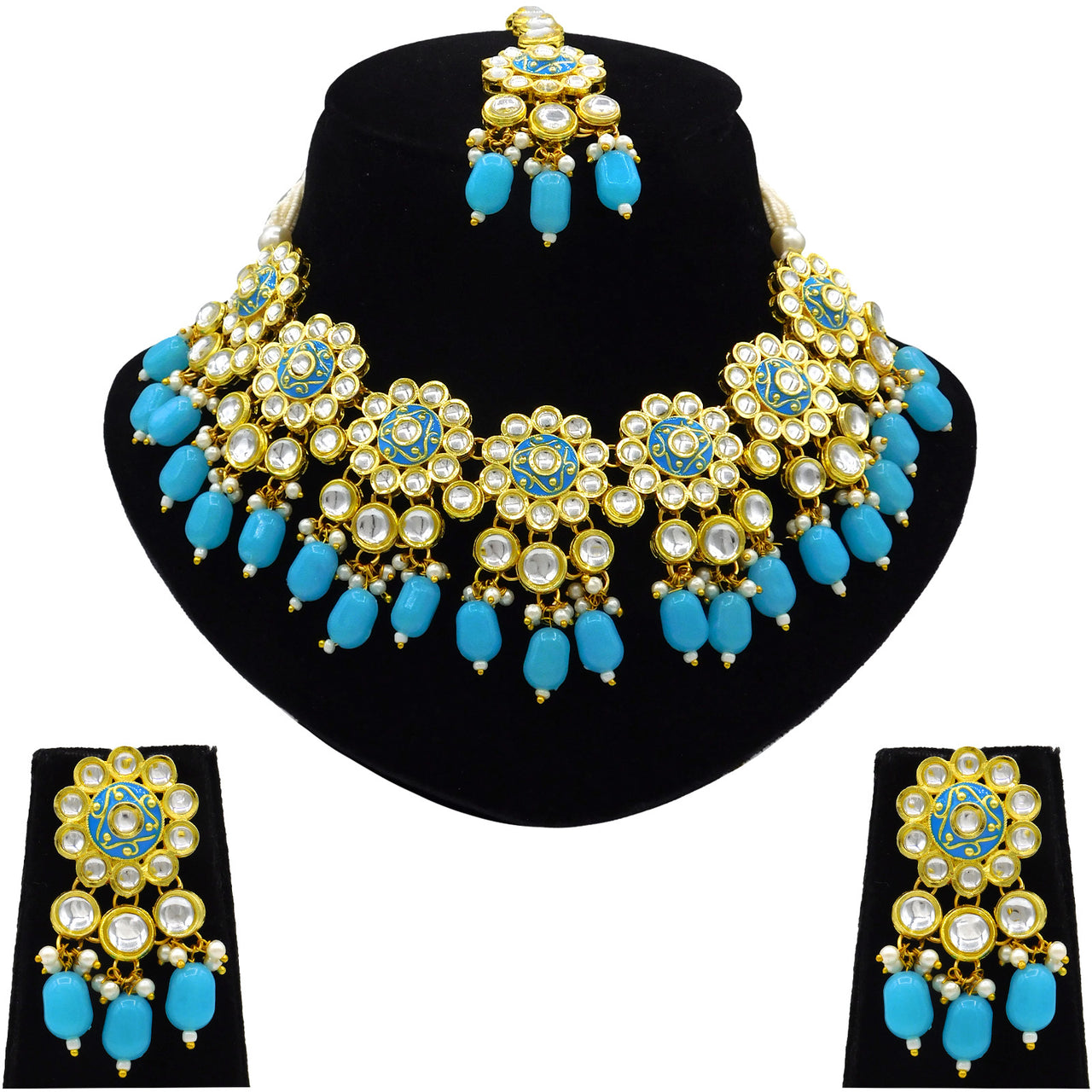 Sujwel Gold Kundan Mina Jewellery Set (08-0478)