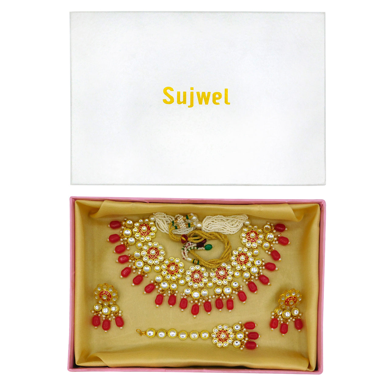 Sujwel Gold Kundan Mina Jewellery Set (08-0478)
