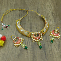 Thumbnail for New Sujwel Hathi Dant Gold Necklace Set (08-0474)