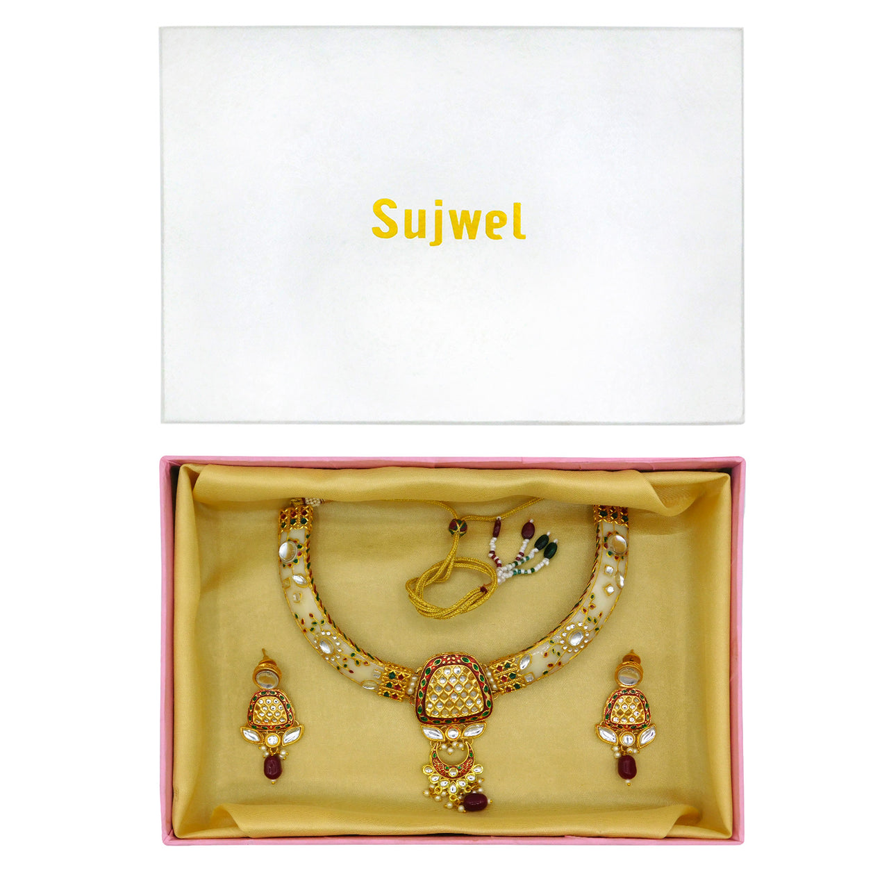 Sujwel Imitation Hathi Dant Gold Necklace Set (08-0473)