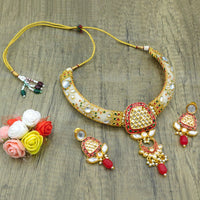 Thumbnail for Sujwel Imitation Hathi Dant Gold Necklace Set (08-0473)