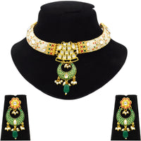 Thumbnail for New Sujwel Hathi Dant Gold Necklace Set (08-0475)