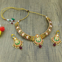 Thumbnail for New Sujwel Hathi Dant Gold Necklace Set (08-0472)