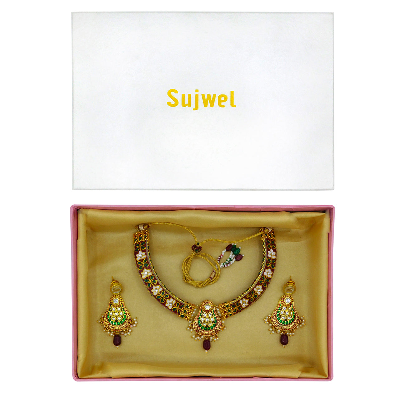 New Sujwel Hathi Dant Gold Necklace Set (08-0472)