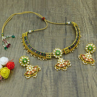 Thumbnail for New Sujwel Hathi Dant Gold Necklace Set (08-0477)