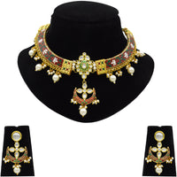 Thumbnail for New Sujwel Hathi Dant Gold Necklace Set (08-0476)