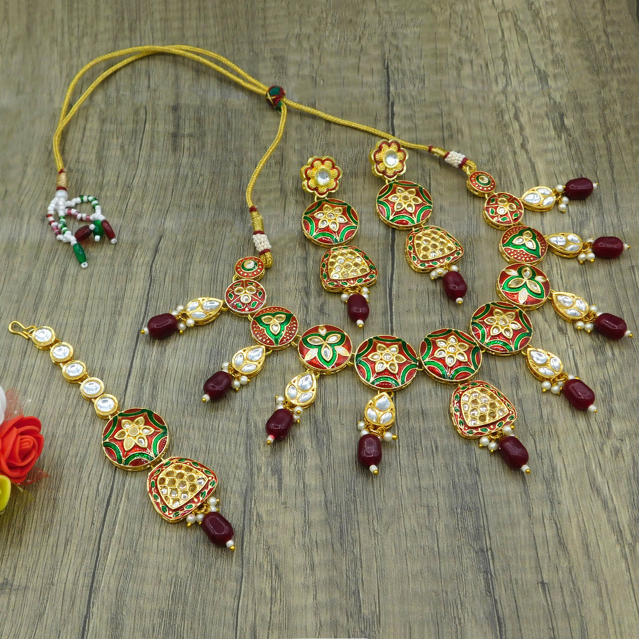 Sujwel Kundan and Meenakari Necklace Set (08-0471)