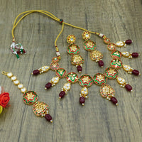 Thumbnail for Sujwel Kundan and Meenakari Necklace Set (08-0471)