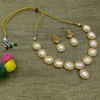 Thumbnail for Gold-Plated Kundan Necklace and Earrings (08-0487)