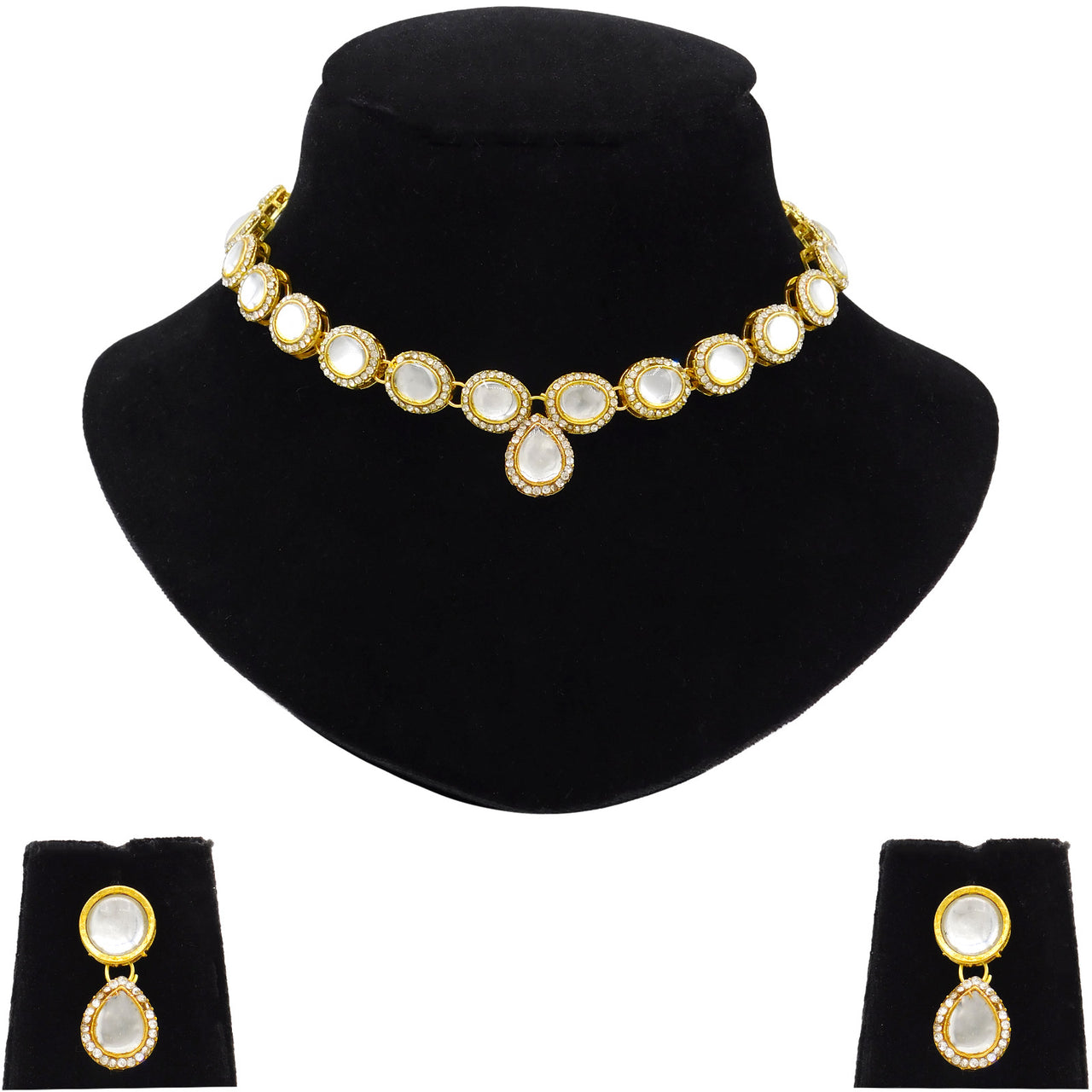 Gold-Plated Kundan Necklace and Earrings (08-0488)