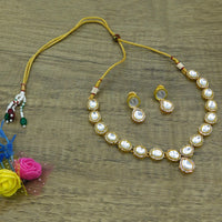 Thumbnail for Gold-Plated Kundan Necklace and Earrings (08-0488)