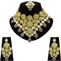 Thumbnail for Sujwel Gold Plated Kundan Design Choker Necklace Set For Women (08-0455)