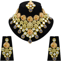 Thumbnail for Sujwel Gold Plated Kundan Design Choker Necklace Set For Women (08-0455)
