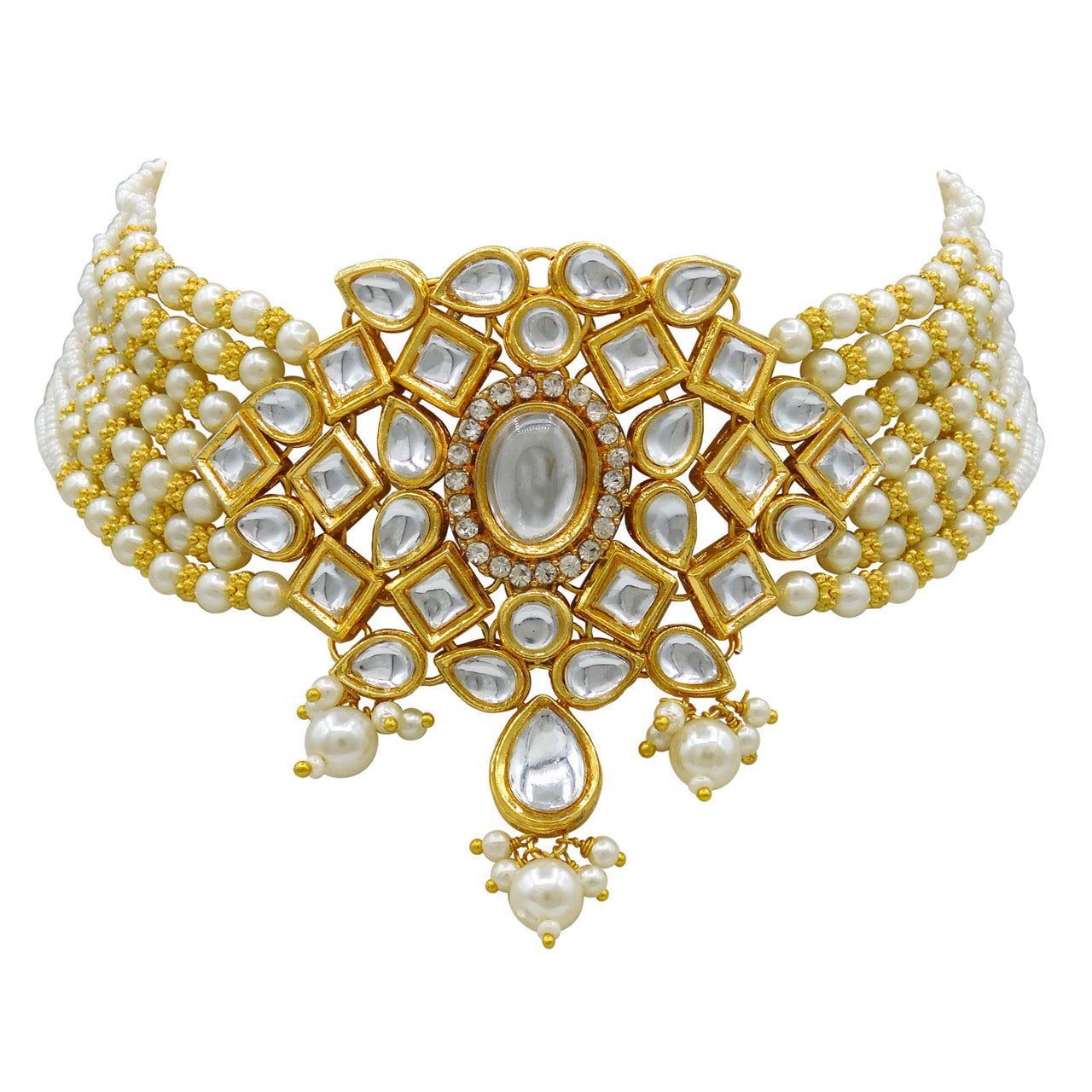 Sujwel Gold Kundan crystal Jewellery Set (08-0480)