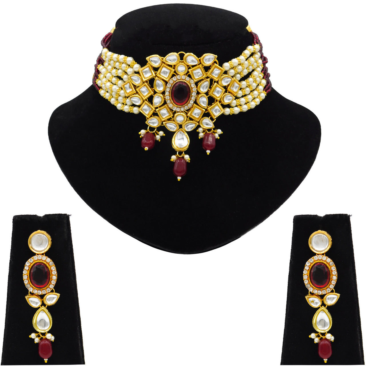 Sujwel Gold Kundan crystal Jewellery Set (08-0480)