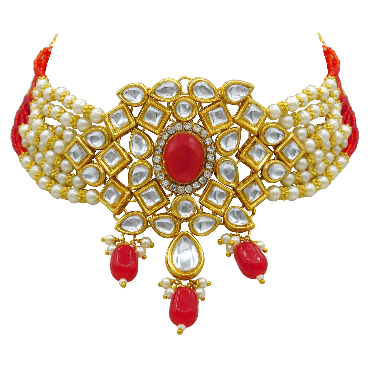 Sujwel Gold Kundan crystal Jewellery Set (08-0480)