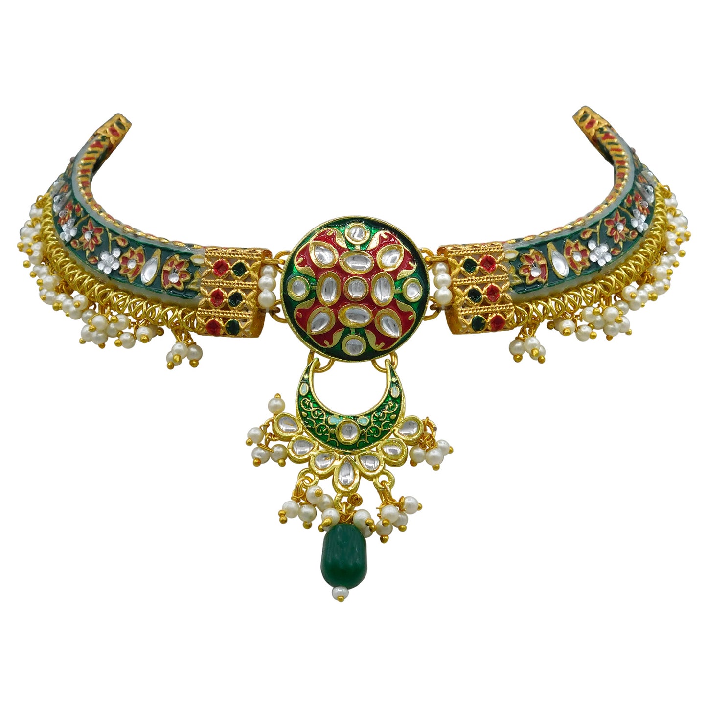 New Sujwel Hathi Dant Gold Necklace Set (08-0489)