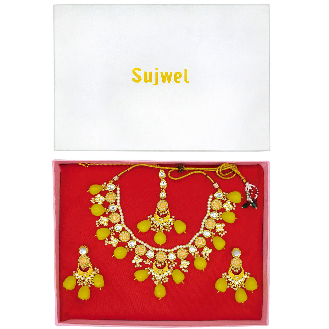 Sujwel Kundan and Meenakari with Floral Chokar Necklace Set (08-0453)