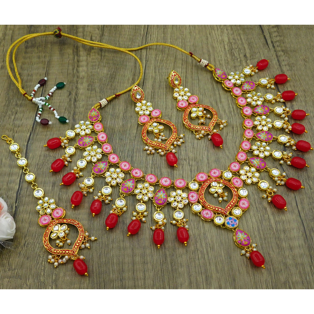 Sujwel Gold Plated Kundan Design Choker Necklace Set For Women (08-0450)
