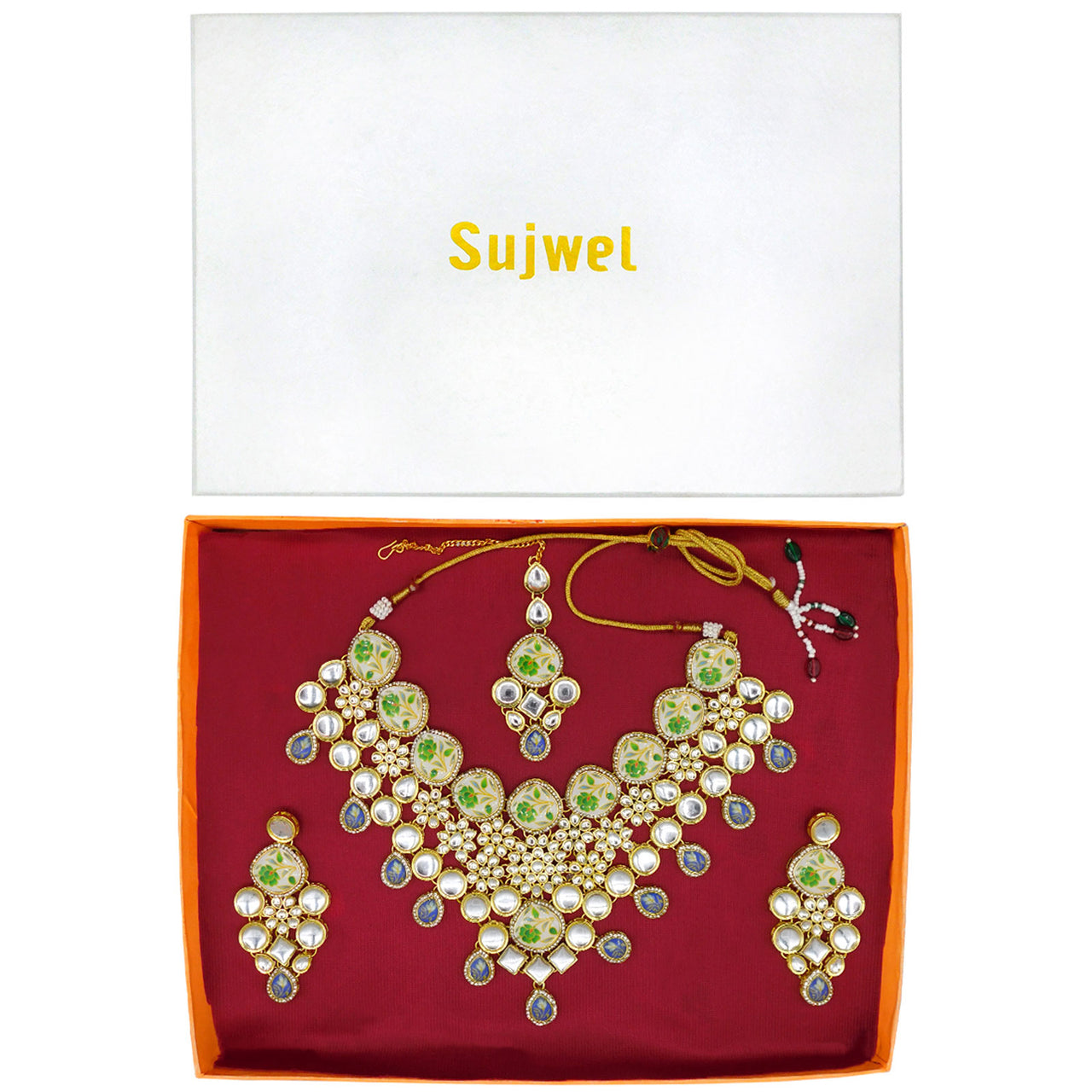 Sujwel Gold Plated Kundan Design Choker Necklace Set For Women (08-0455)