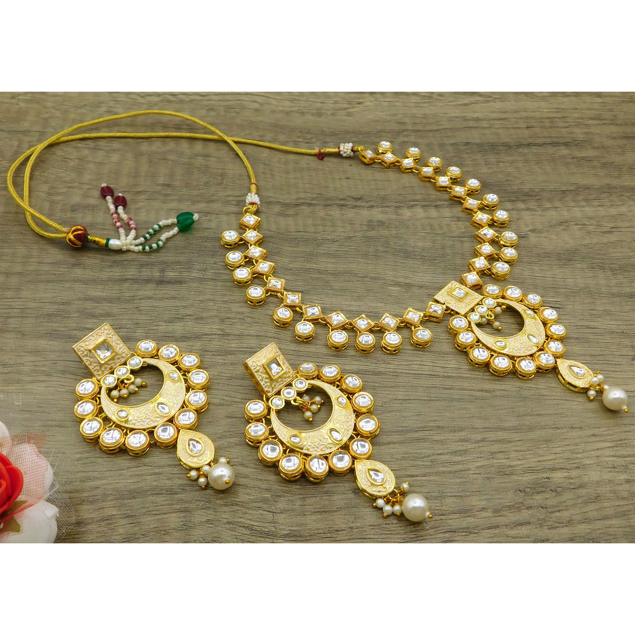 Sujwel Gold Kundan Mina Jewellery Set (08-0462)