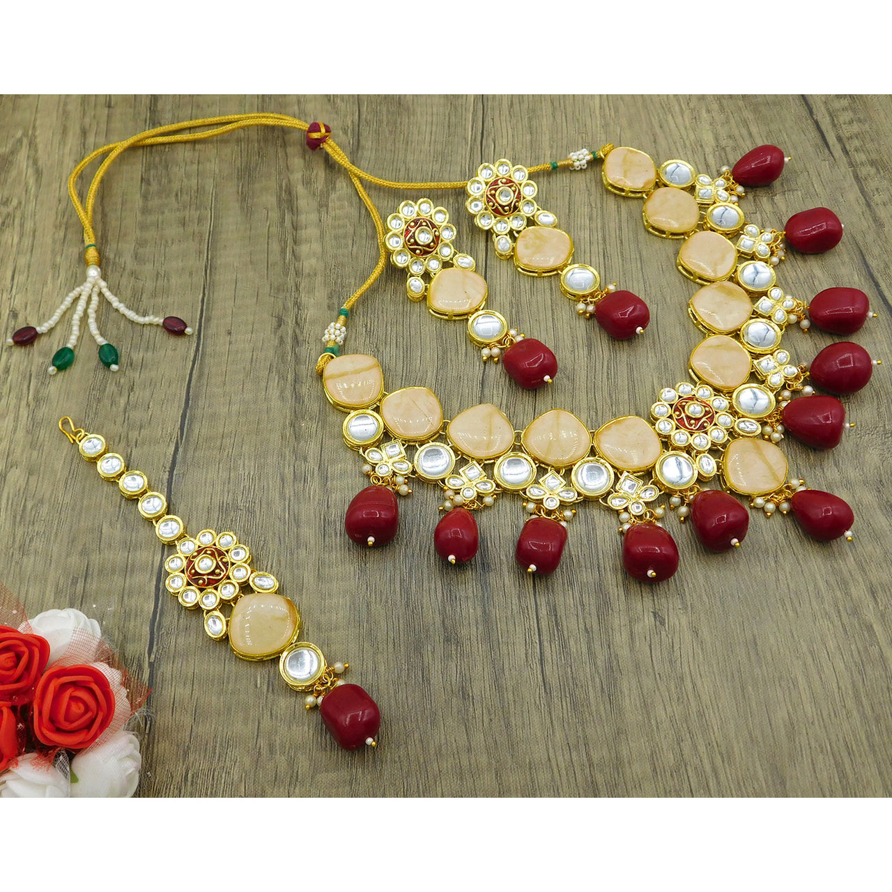 Sujwel Gold Plated Kundan Design Choker Necklace Set For Women (08-0441)