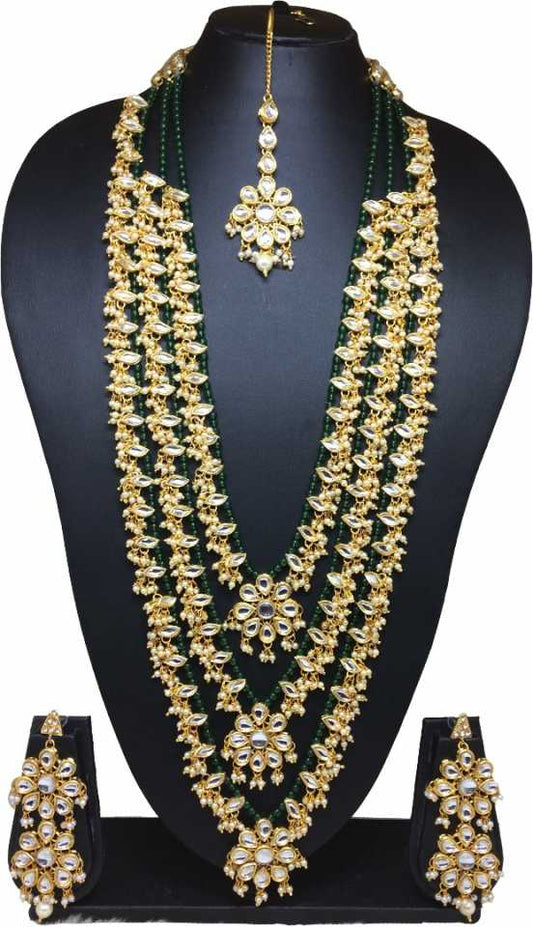 Sujwel Gold Plated Kundan 3 Layered Long Jewellery Set for Women (08-0108) - Sujwel