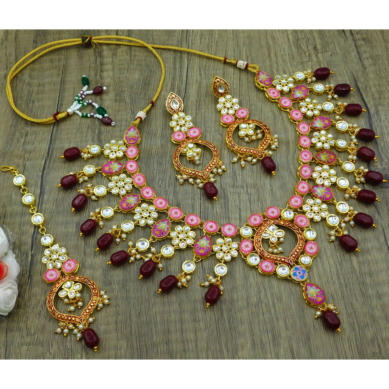 Sujwel Gold Plated Kundan Design Choker Necklace Set For Women (08-0450)