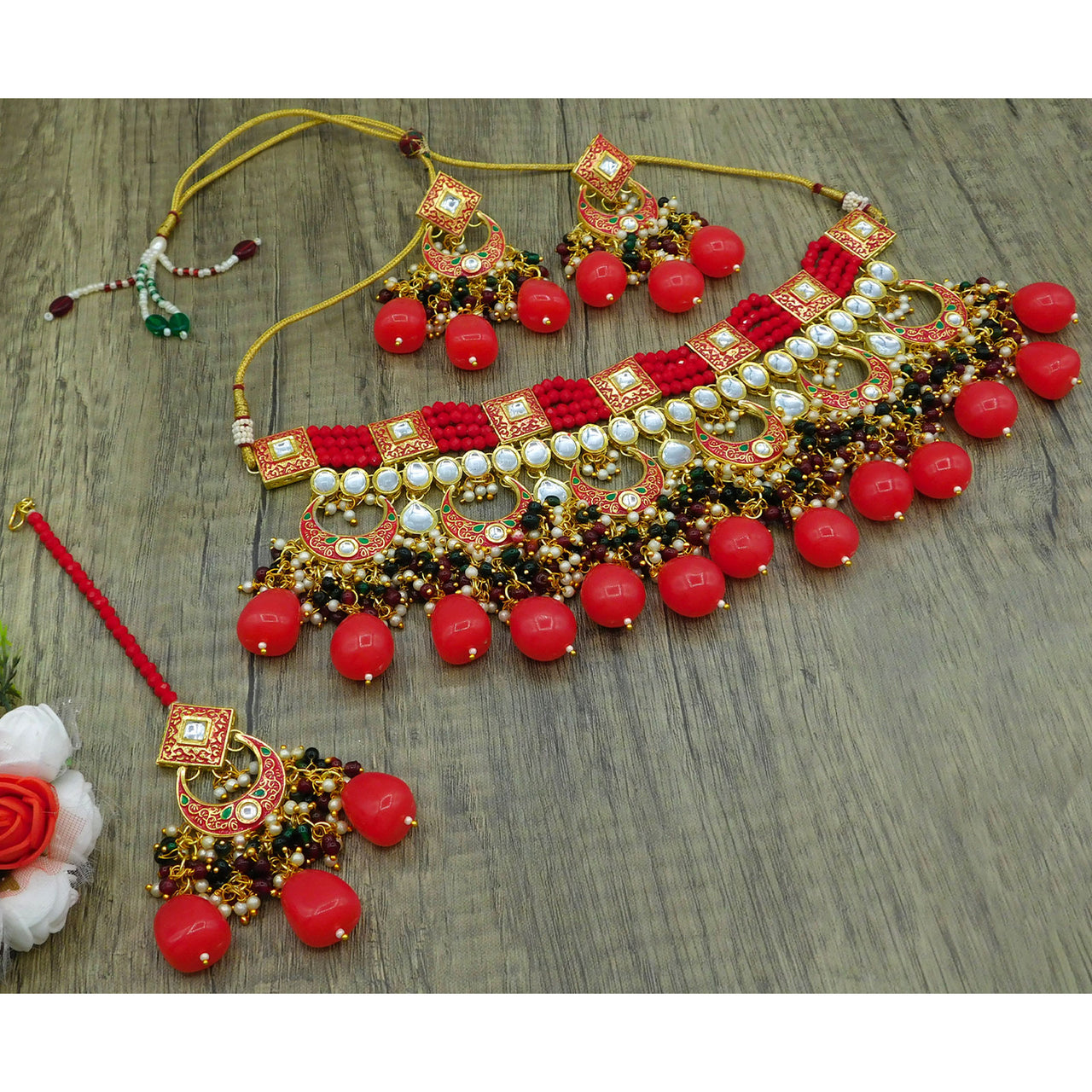 Traditional Gold Plated Crystal Kundan Choker Necklace for Women (08-0443)