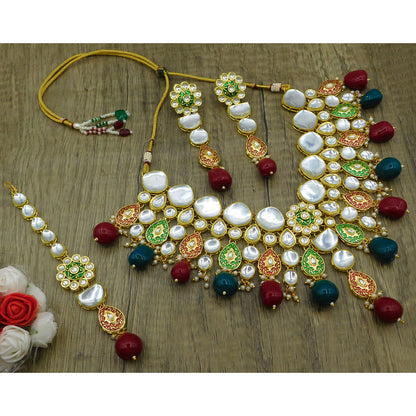 Sujwel Gold Plated Kundan Floral Design Choker Necklace Set For woman (08-0470)