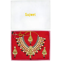 Thumbnail for Products Sujwel Gold Plated Kundan Floral Design Choker Necklace Set (08-0458)