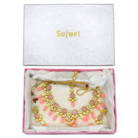 Thumbnail for Sujwel Kundan and Painting with Floral Design Chokar Necklace Set (08-0282) - Sujwel