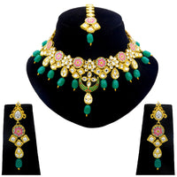 Thumbnail for Sujwel Kundan and Painting with Floral Design Chokar Necklace Set (08-0282) - Sujwel