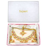 Thumbnail for Sujwel Kundan and Meenakari with Floral Design Chokar Necklace Set (08-0285) - Sujwel