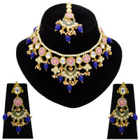 Thumbnail for Sujwel Kundan and Meenakari with Floral Design Chokar Necklace Set (08-0285) - Sujwel