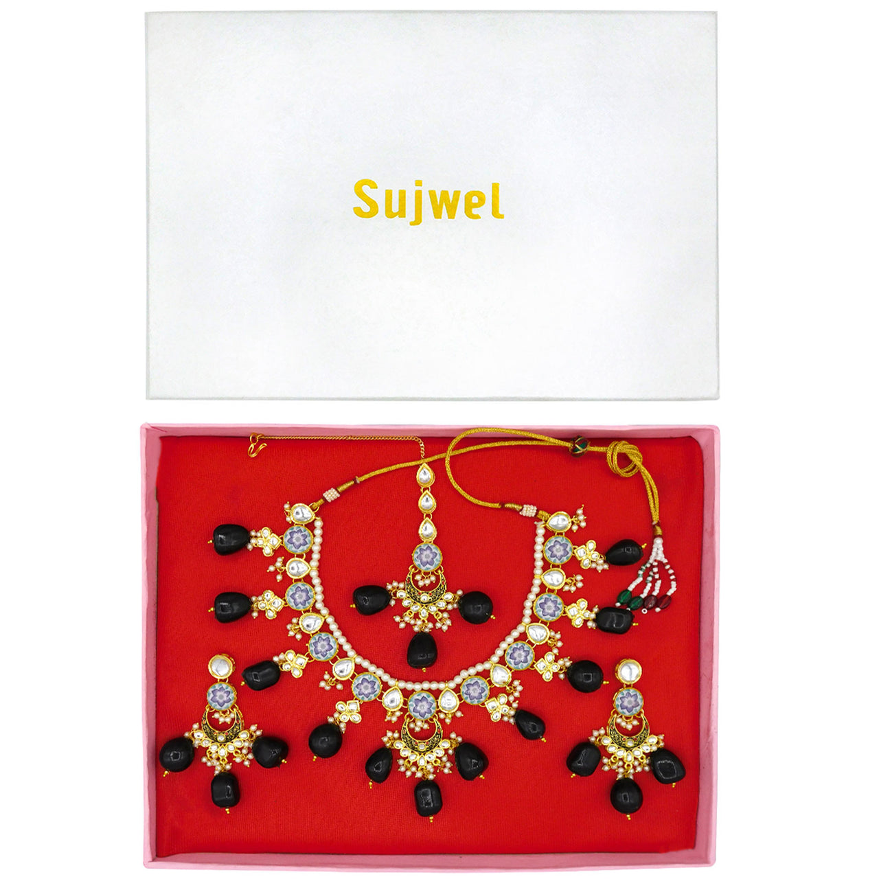 Sujwel Kundan and Meenakari with Floral Chokar Necklace Set (08-0453)