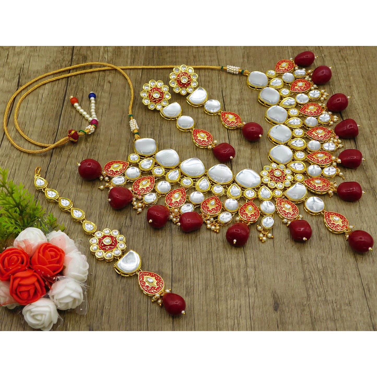 Sujwel Gold Plated Kundan Floral Design Choker Necklace Set For woman (08-0470)