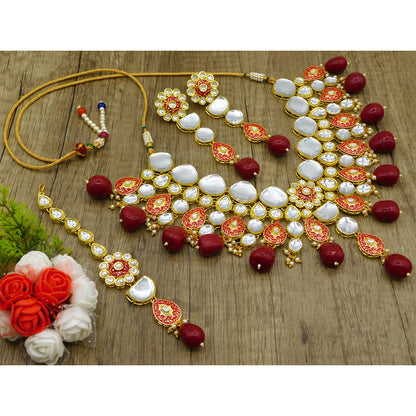 Sujwel Gold Plated Kundan Floral Design Choker Necklace Set For woman (08-0470)