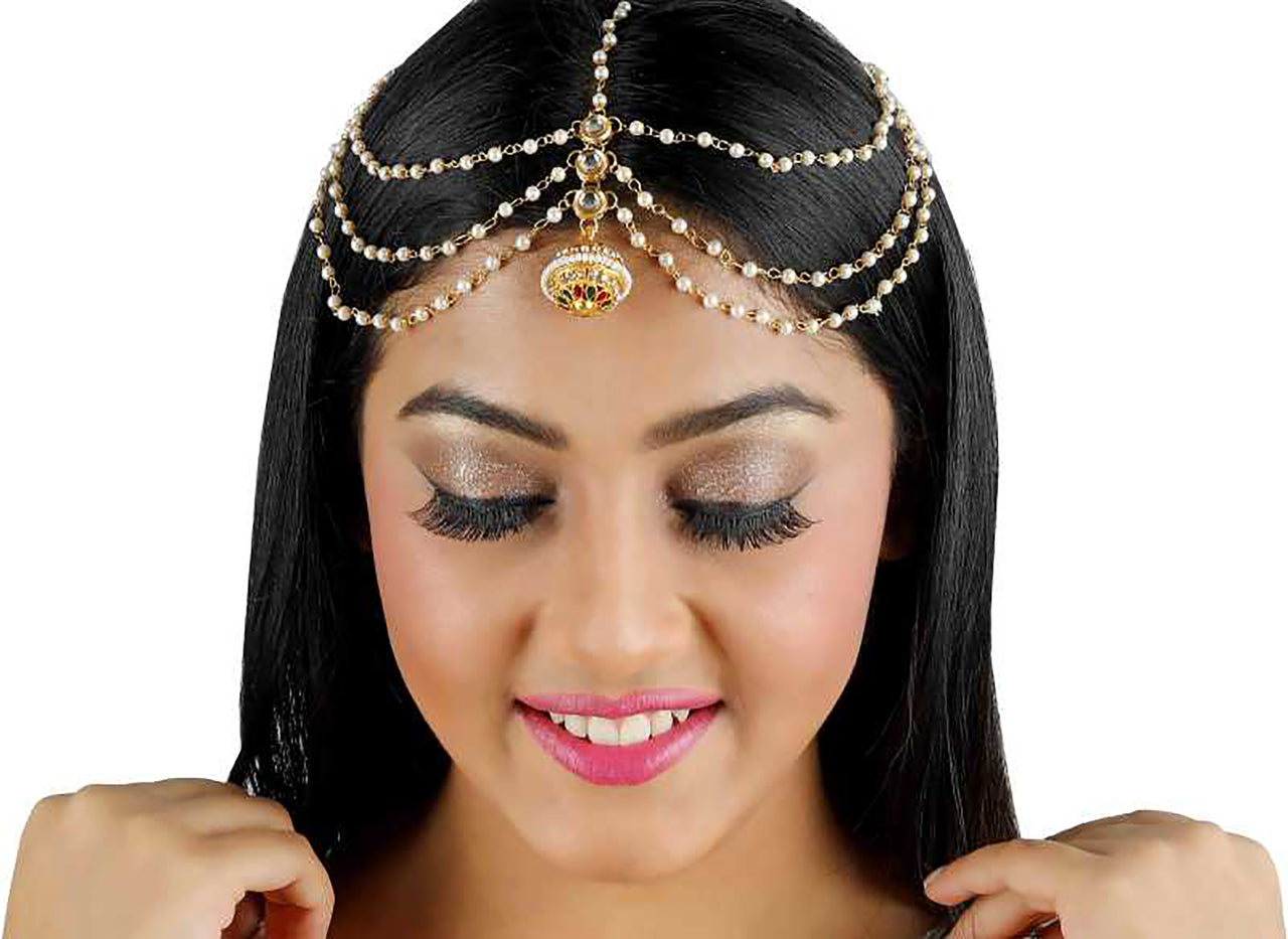 Sujwel Gold Plated Women Traditional Design Maang Tikka (04-0107) - Sujwel